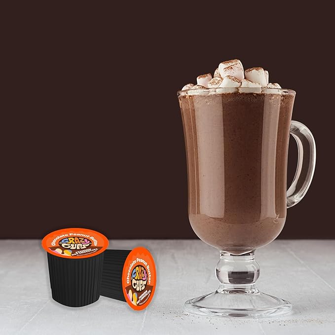 Crazy Cups Peanut Butter Hot Chocolate Pods, Perfect Peanut Butter Cup Hot Chocolate for Keurig K Cups Brewers, Rich and Creamy Peanuts Hot Cocoa, 22 Count