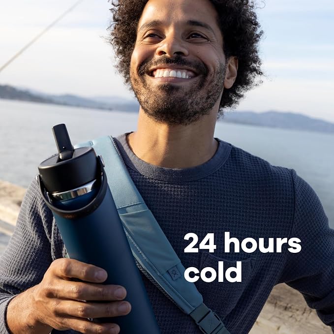 Hydro Flask Water Bottle - Insulated Stainless Steel - Wide Mouth Flex Straw Lid, Non Spill, Leakproof and Refillable in 24 Oz Holiday Punch