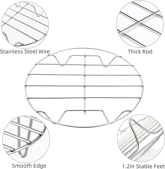 TamBee 7 Inch Round Cooking Rack Air Fryer Rack Cooking Steaming 304 Stainless Steel Round Rack Cross Wire w Stand Cookware for Air Fryer Pressure Cooker Canning 2Pcs(2,7Inch)