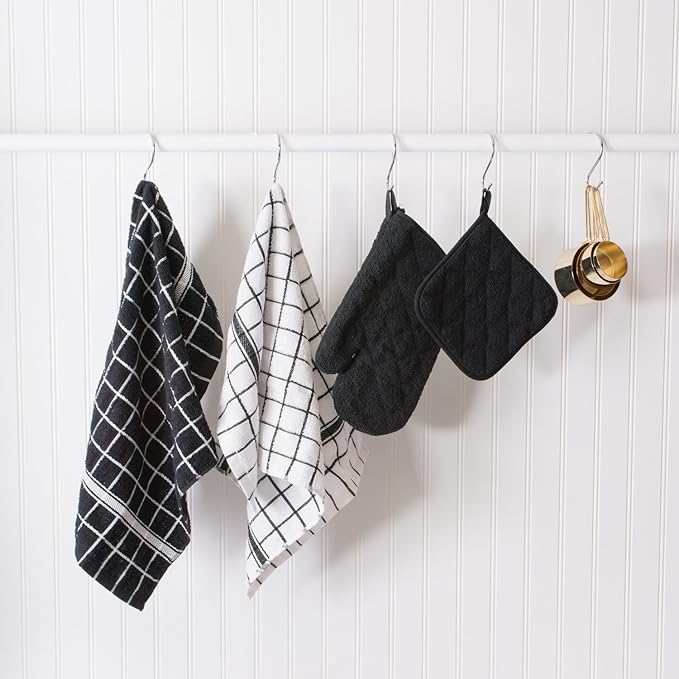 DII Basic Terry Collection 100% Cotton Quilted, Oven Mitt, Black, 2 Piece
