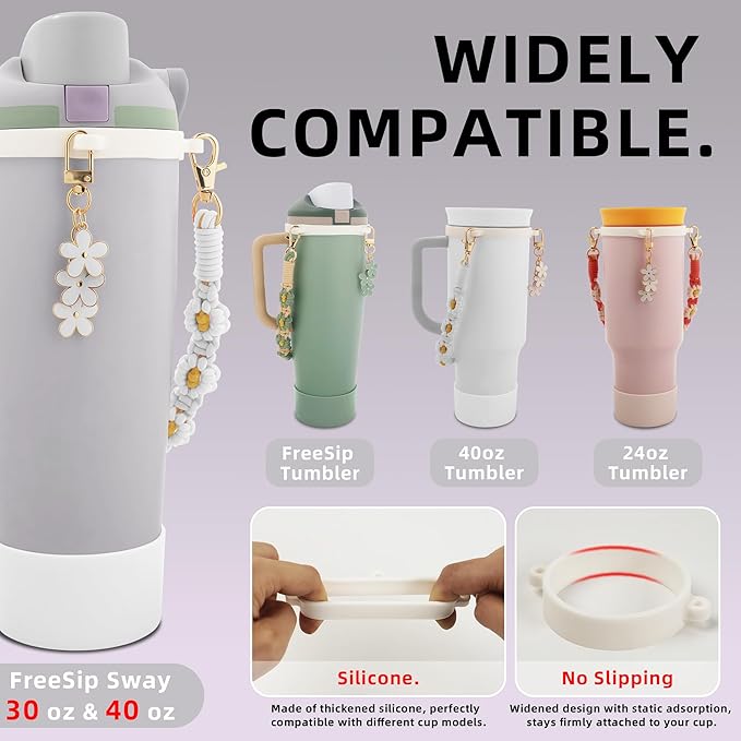 Silicone Boot Set for Owala Water Bottle 24 oz, 32 oz, 40 oz - Includes Anti-Slip Sleeve & Water Bottle Handle Strap, Perfect Owala Accessories, Fits Owala Tumbler, Owala FreeSip, Owala Candy Coated