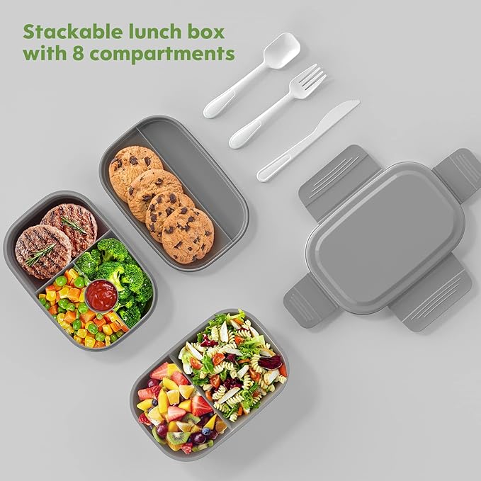 Bento Box Adult Lunch Box,3 Stackable Bento Lunch Containers for Adults/Kids, Modern Minimalist Design Bento Box with Utensil Set, Leak-Proof Lunchbox for Dining Out, Work, Picnic, School