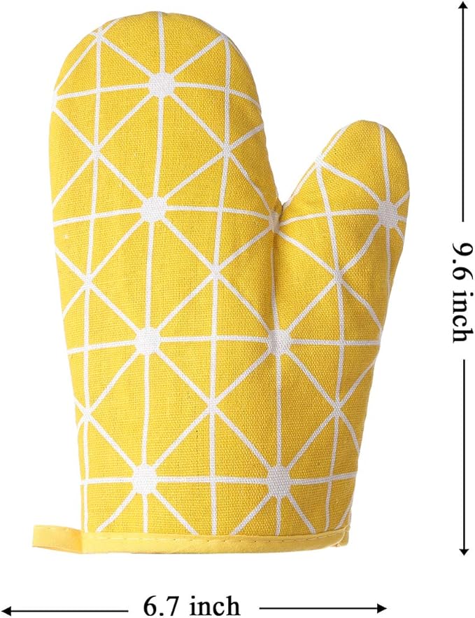 Oven Mitts and Potholders BBQ Gloves-Oven Mitts and Pot Holders with Recycled Infill Silicone Non-Slip Cooking Gloves for Cooking Baking Grilling (4-Piece Set,Yellow)