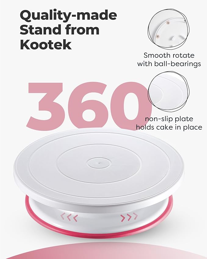 Kootek Cake Decorating Kit Baking Supplies Set Cake Turntable with 2 Frosting Straight Angled Spatula 3 Icing Smoother Scrapers Baking Accessories Tools for Beginners and Pros, Pink