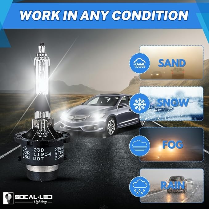 SOCAL-LED LIGHTING D2R 35W Xenon HID Headlight Bulbs - 4300K Warm White - 85126UB 66250 85126WX OEM High Low Beam Direct Replacement - Pack of 2