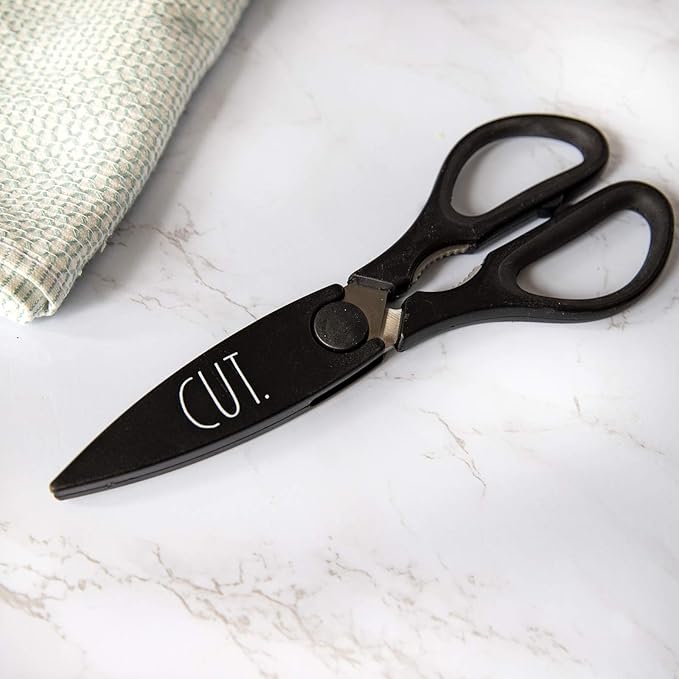 Rae Dunn Kitchen Scissors- Stainless Steel Kitchen Shears, Cooking Scissors for Cutting Meat, Chicken, Herbs and Produce with Blade Cover and Soft Grip Handles (Multi 2 Pack)