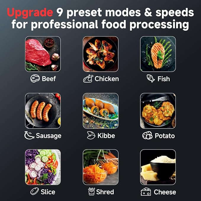 AAOBOSI Multifunctional Digital Meat Grinder Electric 3000W Max w/ 9 Touch Screen Presets, Auto-Reverse & Built-in Storage -Grinding, Sausage & Kibbe & Grate Cheese Making for Home Use