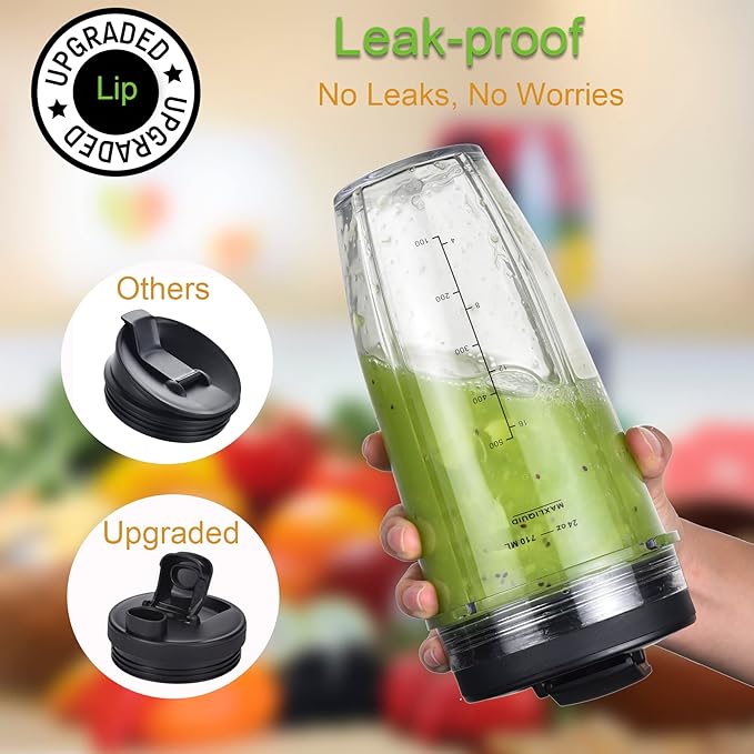 [Upgraded] Replacement 24oz Cups for Nutri Ninja Blenders, Cups with 7 Fins Replacement Extractor Blade Parts fit Ninja Auto iQ BL682-30 BL642-30 BL450-30 BL455-30 BL456-30 BL482-30 BL687CO-30 etc.