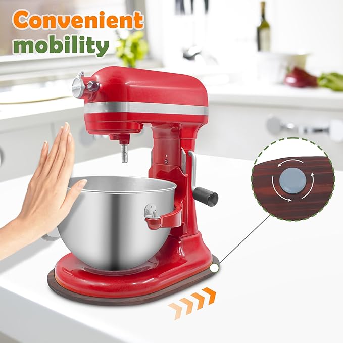 Bamboo Mixer Slider for Kitchen Aid 5-8 Qt Bowl Lift Stand Mixer, Kitchen Appliance sliding mat Countertop Storage Attachments, Mixer Accessories Sliding Tray Moving Board for Kitchen Aid (Brown)