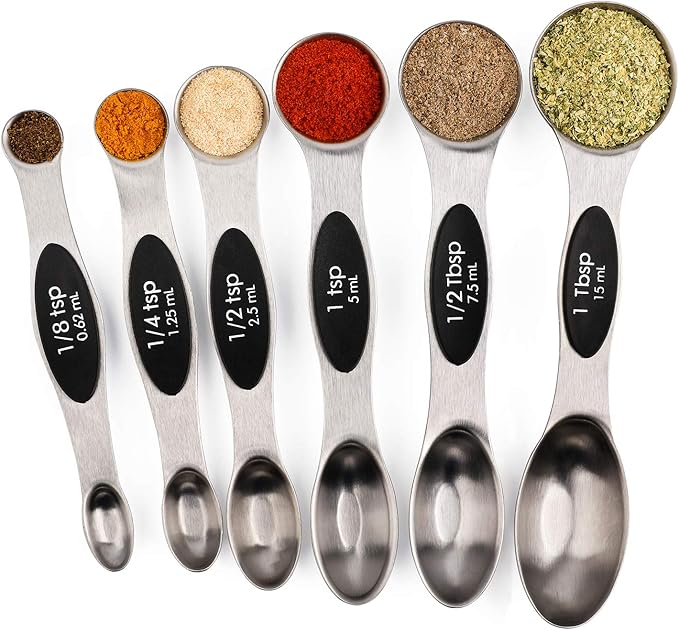Magnetic Measuring Spoons Set of 6 Stainless Steel Dual Sided Stackable Teaspoon for Measuring Dry and Liquid Ingredients