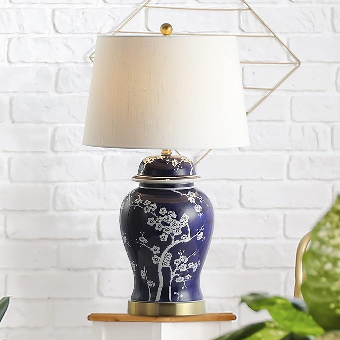 JONATHAN Y JYL3047A Gracie 29.5" Ginger Jar Ceramic/Metal LED Table Lamp Traditional Bedside Desk Nightstand for Bedroom Living Room Office College Bookcase LED Bulb Included, White/Navy