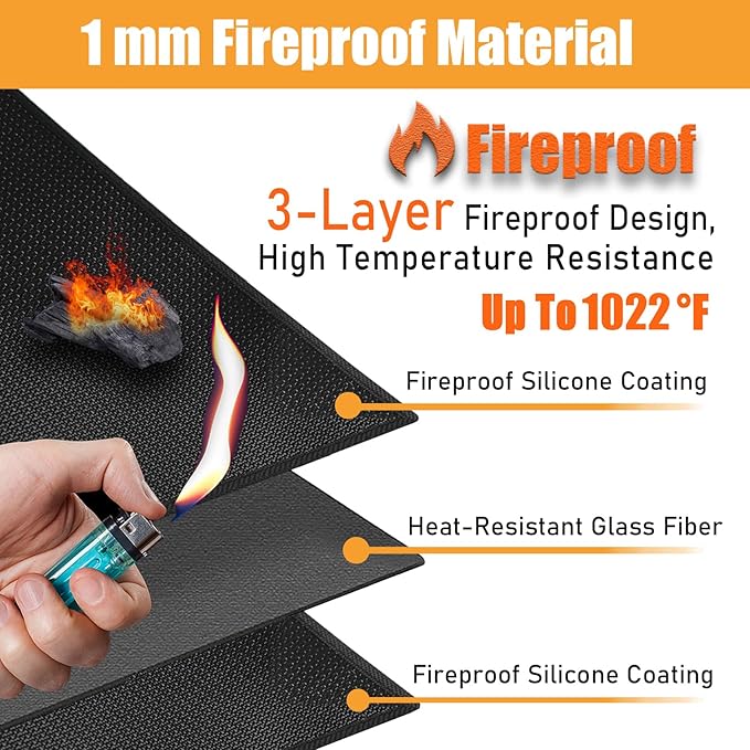 24x48in Heat Resistant Grill Mats for Outdoor Grill to Protect Your Prep Table and Outdoor Grill Table - Fire Proof & Water Proof & Oil Proof BBQ Mat - Black (1mm)