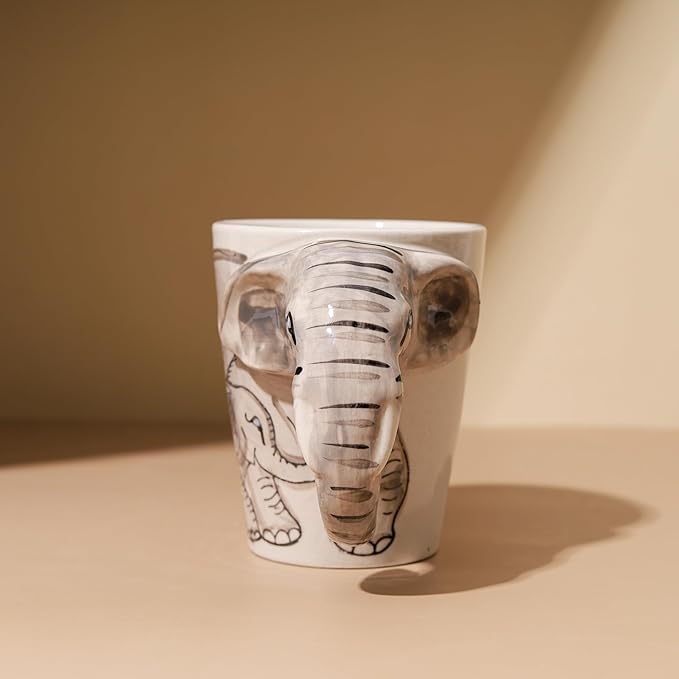 IYARA CRAFT 3D Elephant Mug – 11oz Ceramic Cup with Sculpted Trunk Handle, Microwave & Dishwasher Safe, Mom and Baby Elephant Design