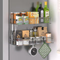 Magnetic Spice Rack for Refrigerator, 2 Pack 100% Metal Strong Magnet Shelf, Space Saving Spice Organizer W/ Hooks, Movable Magnetic Fridge Shelf, Kitchen Home Laundry Room Storage Organization, Grey