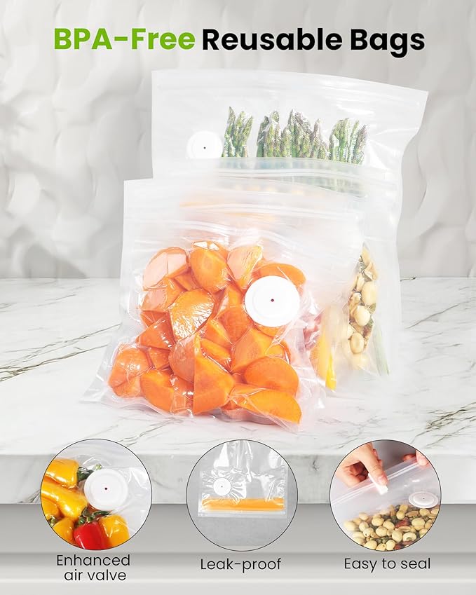FEPPO Vacuum Sealer for Food with Visible Water Tank, Handheld Saver Compact Vacuum Sealer Machine with 30 Reusable Bags for 6X Preservation & Fresh, White