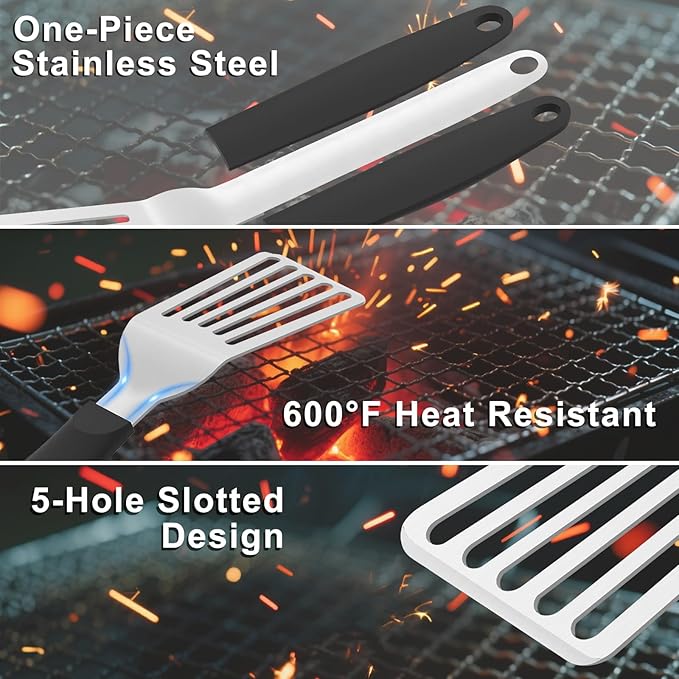 Stainless Steel Fish Spatula, 13.3 inch Metal Spatulas with Silicone Handle, Slotted Turner for Cooking, Grilling, Flipping, Egg, Cookie, Pancake and Burger (Large)