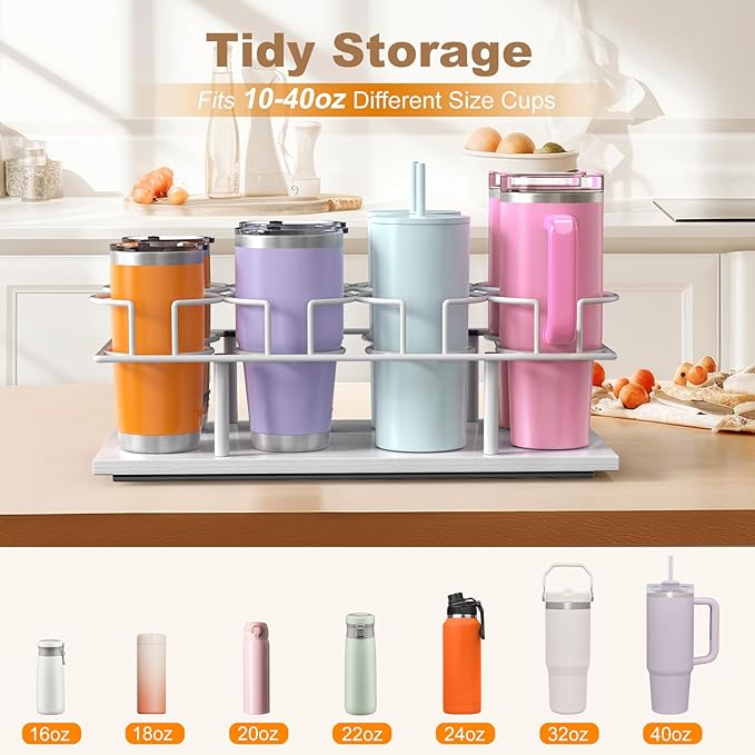 Housolution Pull Out Water Bottle Organizer for Cabinet, Slide Out Tumbler Storage Organizer for 10 to 40 oz Cups, Sliding Cup Holder Rack Compatible with Stanley, Owala and Other Brands, White