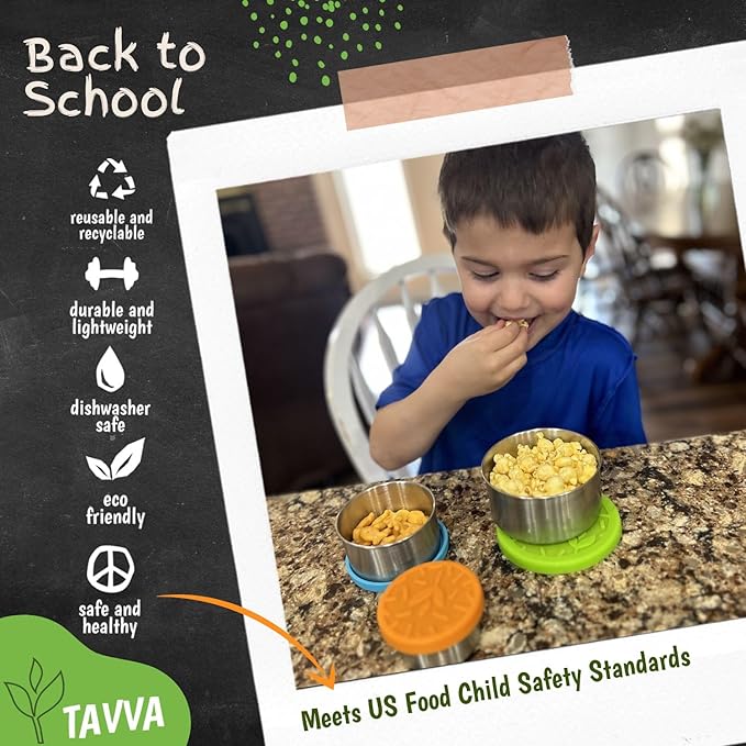 TAVVA Stainless Steel Lunch Containers for Kids [12oz/ 7oz/ 3oz] - BPA-Free Metal Lunchbox with Leakproof Silicone Lids - Lunch Box for Kids - Small Snack Food Containers with Lids - Dishwasher Safe