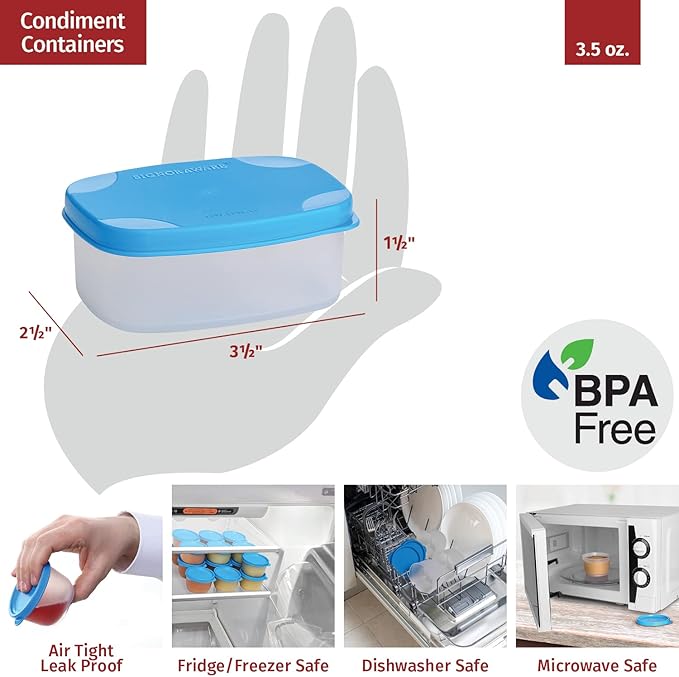 Reusable Airtight Containers 3 oz 8 Pack for Snacks, Baby/Toddler Puree, Condiments, Picnics, Food Prep, Lunch - Plastic Storage Containers, Dishwasher, Microwave, Freezer Safe, BPA Free
