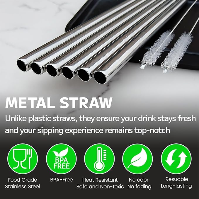 MIMORE Metal Straw for Owala 24 oz 32 oz - 6 PCS Satinless Steel Straws Compatible with Owala Straw Replacement - Resuable & Dishwasher Safe
