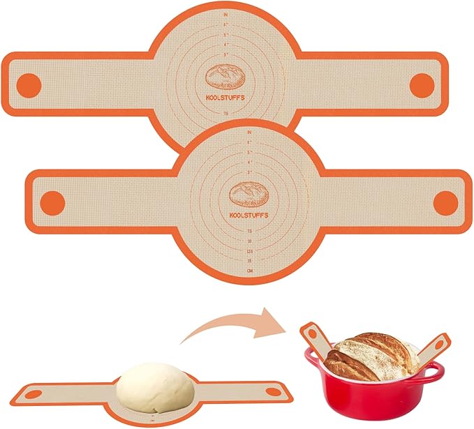 Silicone Bread Sling for Dutch Oven, 2 PCS Non-Stick & Easy Clean Reusable Silicone Bread Baking Mat with Long Handles, Easy to Transfer Sourdough Bread (2Pack Round, Orange)