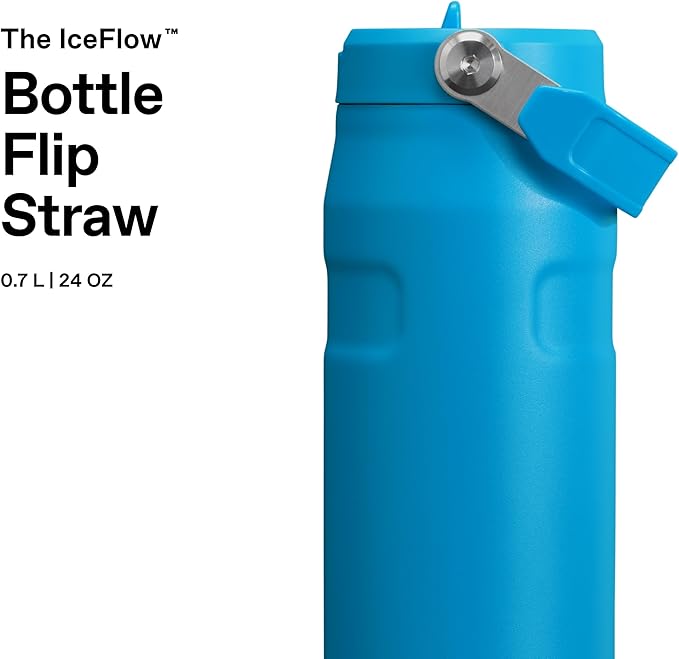 Stanley IceFlow Flip Straw 2.0 Water Bottle 24 OZ | Built-In Straw with Larger Opening | Lightweight & Leak-Resistant | Insulated Stainless Steel | BPA-Free | Azure