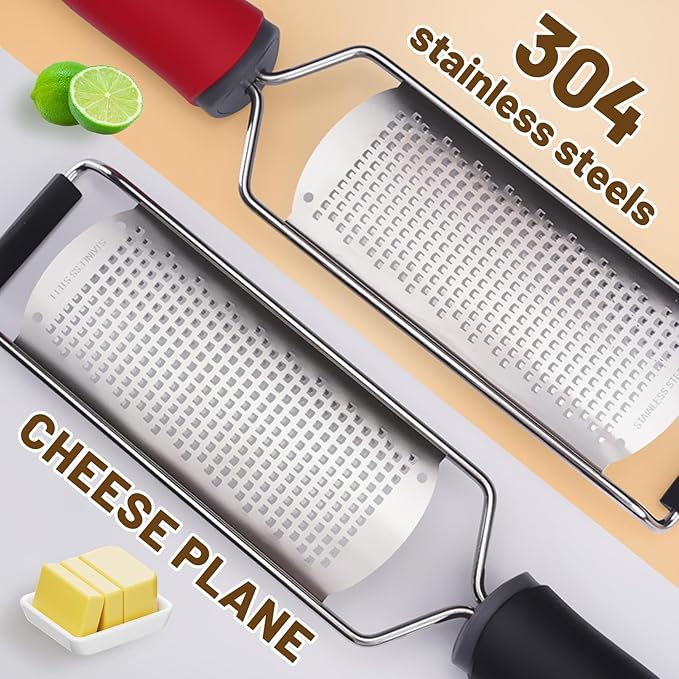 Cheese Grater Lemon Zester, Stainless Steel Grater Citrus Zester Tool for Parmesan Cheese Lemon, Ginger, Cheese, Nutmeg, Potato, Chocolate and Garlic, With Protective Cover-2 Pack