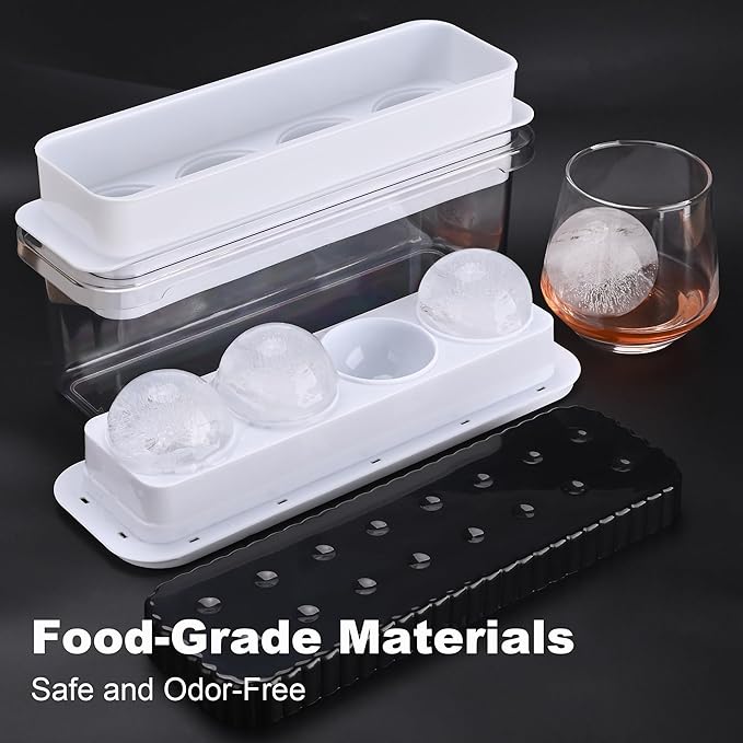 Premium Ice Cube Tray with Lid - BPA-Free Round Ice Cube Mold, Easy-Release Reusable Ice Cubes, Durable Sphere Ice Mold for Cocktails & Beverages, Stackable Ice Molds for Whiskey