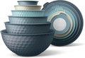 COOK WITH COLOR Mixing Bowls with Lids - 12 Piece Plastic Nesting Bowls Set includes 6 Prep Bowls and 6 Lids, Non Slip Bottom and Embossed Design - Microwave Safe (Blue)