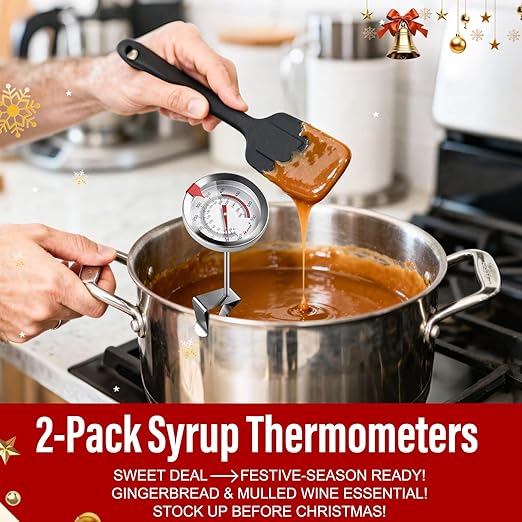 Candy Thermometer Waterproof IP67 - Oil Thermometer for Frying with Clips - 9" Side of Pot Thermometer Deep Fry for Oil Candy Candle BBQ (Silver 2 PCS, 9 inches)