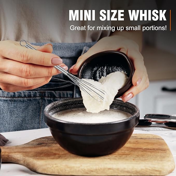 Walfos Mini Whisk,304 Anti-Rust Small whisk,Sturdy Stainless Steel Wire Tiny Whisks 6+7+8in,Ideal for mixing individual eggs, jams, spices and other small portion ingredients.(3pcs）