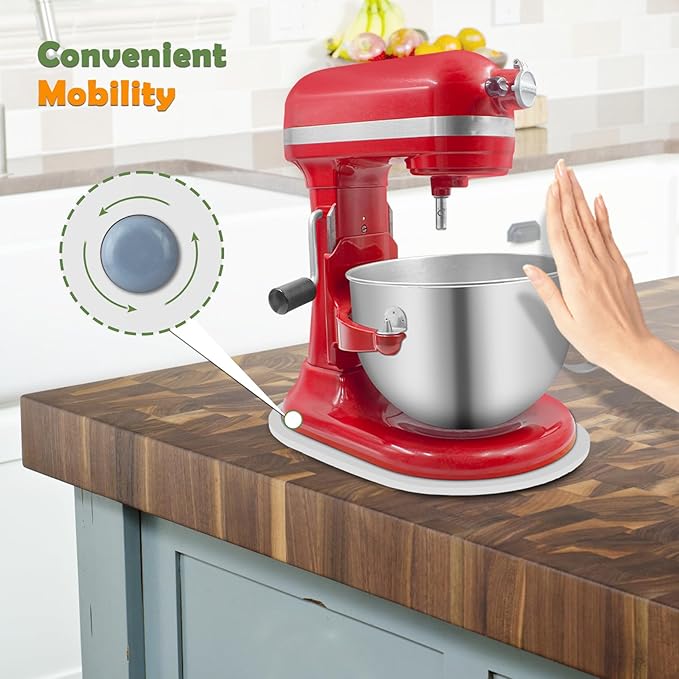 Bamboo Mixer Slider Compatible with Kitchen aid Bowl Lift 5-8 Qt Stand Mixer - Kitchen Countertop Storage Mover Sliding Caddy for Kitchen Aid 5-8 Qt Mixer (5-8 Qt - White)