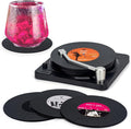 Valdivia Funny Retro Vinyl Record Coasters with Player, 6 Pcs Music Coasters for Drinks, Bars, Party, Birthday Gifts for Music Lovers, Home Decor Housewarming and White Elephant Gifts Ideas