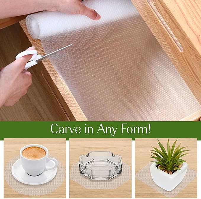 EVALAND 19.6" x 33 FT Non-Slip Shelf Liner, Non-Adhesive, BPA-Free, Waterproof Pantry Liner for Shelves, Easy to Cut, Oil-Proof Shelf Liners for Kitchen, Cabinets, Drawers, Refrigerator, Clear