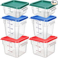 Lallisa 6 Pcs Food Storage Set, Square Polycarbonate Restaurant Food Storage Containers with Lids commercial Clear Cereal Containers for Kitchen, 3 Colors(2 Quart 4 Quart and 6 Quart)