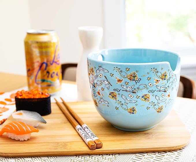 Toynk Harry Potter Hogwarts Icons Ceramic Dinnerware Set | Includes 20-Ounce Ramen Noodle Bowl and Wooden Chopsticks