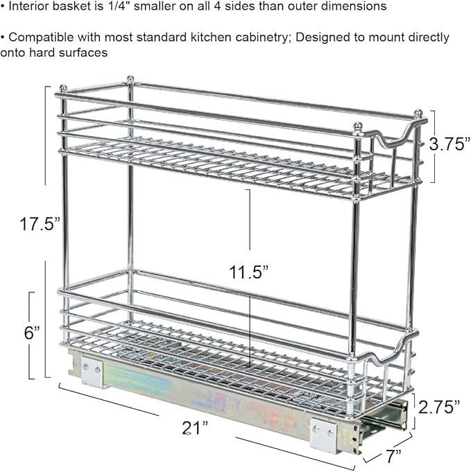 Household Essentials Glidez Multipurpose Chrome-Plated Steel Pull-Out/Slide-Out Storage Organizer for Under Cabinet Use - 2-Tier Design - Fits Standard Size Cabinet or Shelf, Chrome
