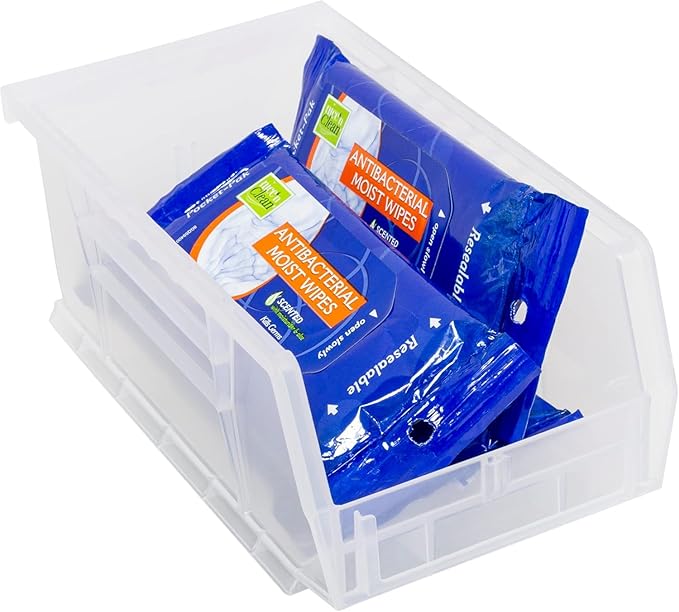 Akro-Mils 30220 AkroBins Plastic Storage Bins, Space-Saving Stackable Bins for Garage, Pantry, Craft Organization, 7-" x 4-" x 3-", Clear, 24-Pack