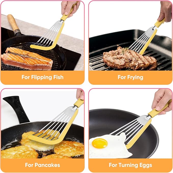 Nonstick Fish Spatula,Maywe Tanso Thin Slotted Spatulas Turner Silicone Fish Spatulas for Nonstick Cookware,High Heat Resistant BPA Free Cooking Utensils,Ideal for Fish,Eggs,Pancakes
