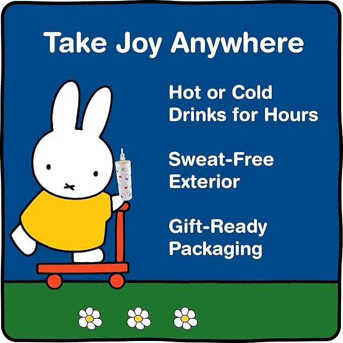 Dragon Glassware | Miffy 24 oz Vacuum Insulated Tumbler with Lid and Straw - Tumbler Cup with 2 Straws - Stainless Steel Tumbler with Straw Topper for Water, Iced Tea - Iconic