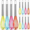 Baderke 12 Pcs 6 Inch Mini Whisks Bulk with Stainless Steel Handles Small Silicone Kitchen Whisks Non Stick Tiny Balloon Wire Whisk for Mixing Stirring Baking Cooking Party Favor Gift (Bright Color)