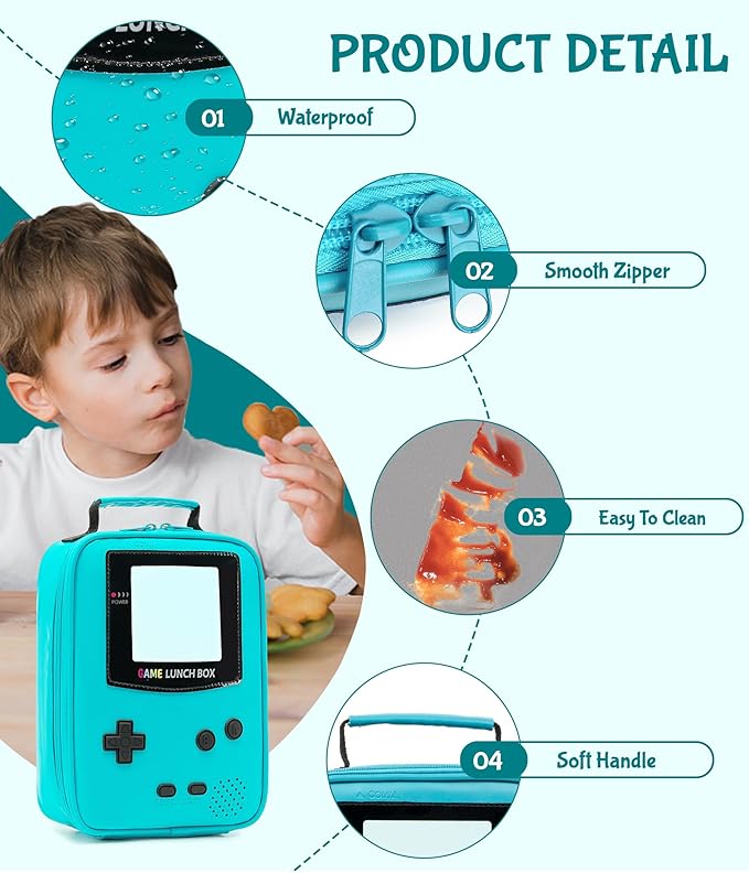 Boy Lunch Box,Kids Lunch Bag Insulated Leather Game Lunch Box for School Thermal Meal Cooler Lunch Boxes for Boy Girl Kid Toddler Teen