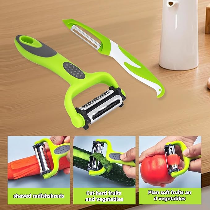 Razor-Sharp 4 In 1 Veggie Peelers For Kitchen Potato Peeler,2PCS I&Y Peeler For Peeling-Slicing-Shredding-Julienning-Excising,Vegetable Peeler With Rotary Stainless Blade& Non-Slip Handle