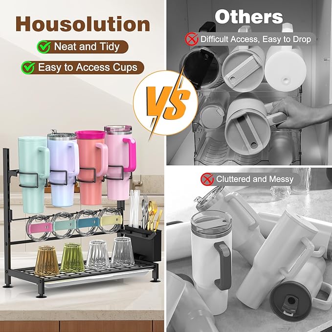 Housolution Water Bottle Organizer Drying Rack for 40oz Tumbler with Handle, 5 Levels Height Adjustable Cup Holder Storage Rack, Compatible with Stanley, Owala, Simple Modern and Other Brands