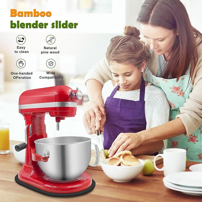 Bamboo Mixer Slider Compatible with Kitchen aid Bowl Lift 5-8 Qt Stand Mixer - Kitchen Countertop Storage Mover Sliding Caddy for Kitchen Aid 5-8 Qt Mixer (5-8 Qt - Black)