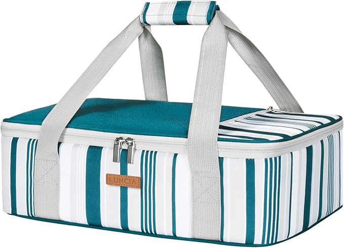 LUNCIA Insulated Casserole Carrier for Hot or Cold Food, Lasagna Lugger Tote for Potluck Parties/Picnic/Cookouts, Fits 9"x13" Baking Dish, Green