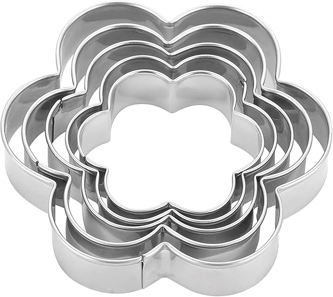 Flower Cookie Cutters Set,Stainless Steel Sandwiches Cutters Biscuit Molds for Kids,5pcs Sturdy Cutters for Cookies,Sandwiches,Small to Large Size of 2.05",2.36",2.73‘’,3.15",3.74".