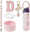 SITKOL Silicone Boot Cute Monogram Set Compatible with Owala Water Bottle 24 oz, 32 oz, 40 oz - Perfect Letter Owala Accessories for Owala Tumbler, Owala Free Sip, Pink Owala, Black Owala
