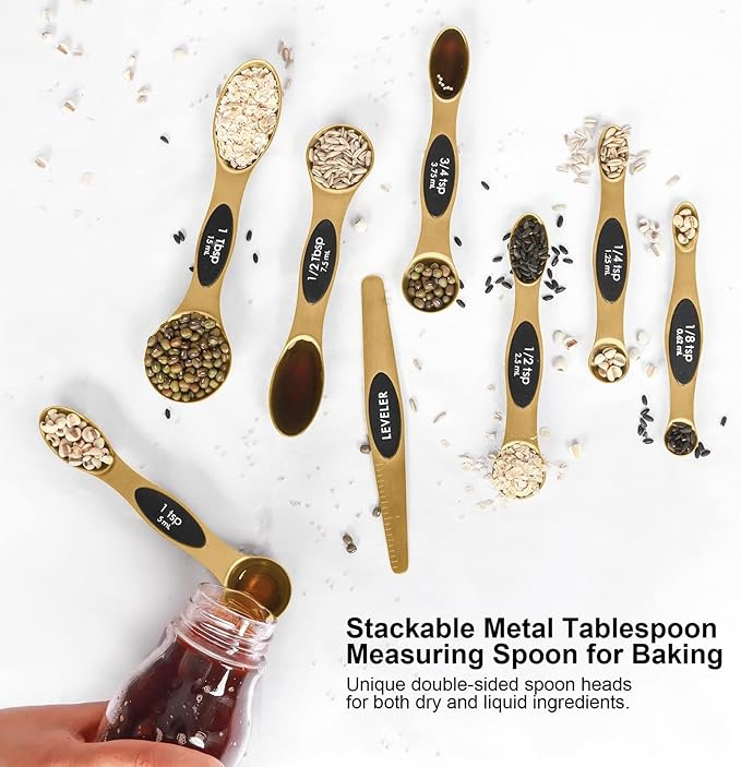 Magnetic Measuring Spoons Set Stainless Steel with Leveler, Stackable Metal Tablespoon Measure Spoon for Baking, Measuring Cups and Spoon Set Kitchen Gadgets Apartment Essentials Fits in Spice Jars