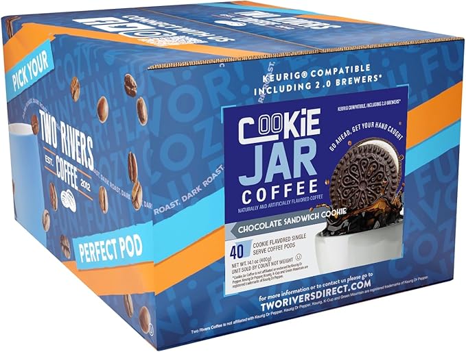 Cookie Jar Sandwich Cookie Coffee Pods, 40 Single-Serve Pods, Compatible with Keurig K Cup Brewers, Convenient Brewing, Smooth Aroma